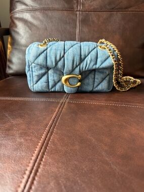 Coach tabby 20 Quilted Denim Shoulder Bag with Gold Chain